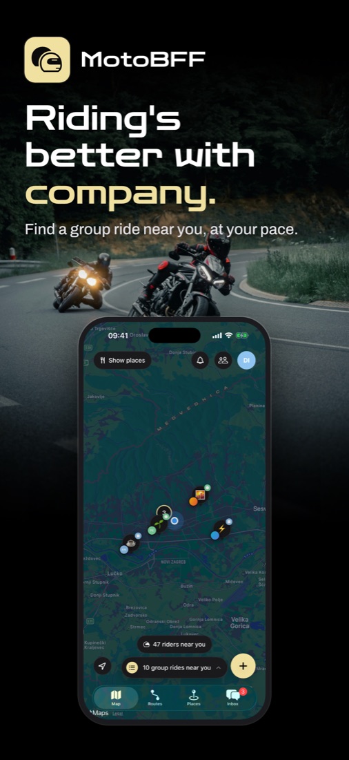 Map of group rides near you in MotoBFF with riding levels