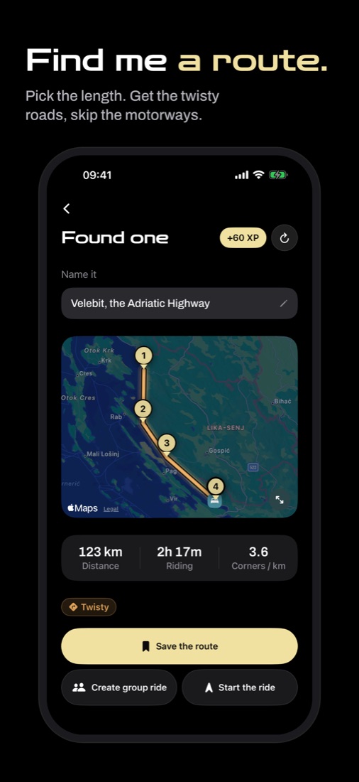 Find me a route in MotoBFF, building a route from where you are
