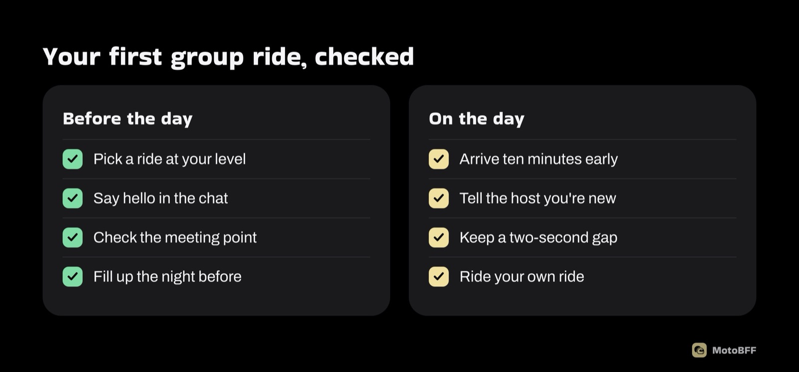 First group ride checklist
